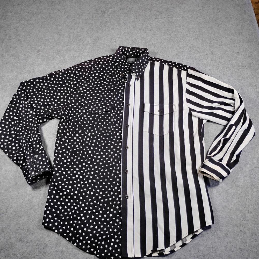 Roughrider by Circle T Mens Stars and Stripes Western Button Down Shirt Black L